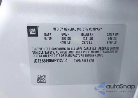 2010 Chevrolet Malibu Ls из США, поврежденный, VIN 1G1ZB5EB6AF112754